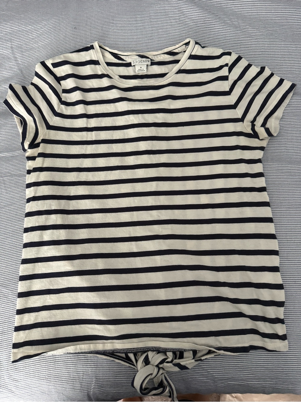 J. Crew Navy & Cream Striped Tee with Back Tie Knot